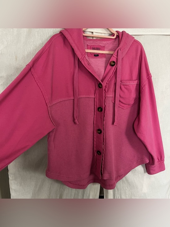 American Eagle Pink Waffle Knit Big Hug Hooded Oversized Shacket XS/S - Picture 4 of 8